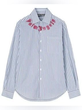 NWTs Palm Angels Logo Print Cotton Button Down Pinstriped Shirt Size 50 | US L